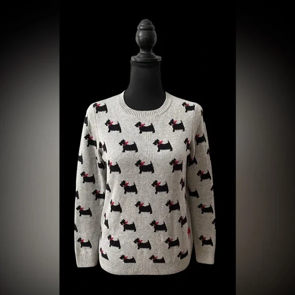 Charter Club: Gray Knit Crew Neck Sweatshirt Western Terrier Dogs with Red Bows - Picture 12 of 17